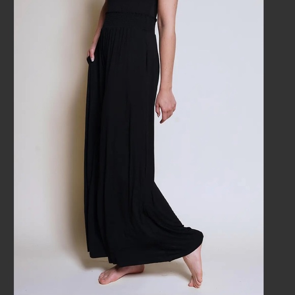 BAMBOO MAXI PALAZZO PANTS BLACK - Picture 2 of 3